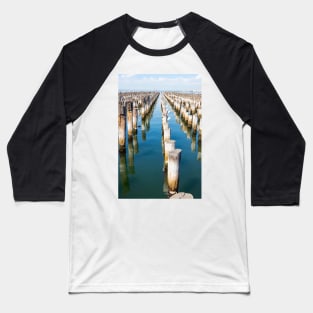Rows of old wooden wharf piles in Melbourne, Australia. Baseball T-Shirt